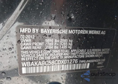 2012 BMW 750I z USA, uszkodzony, nr VIN WBAKA8C58CDX01276